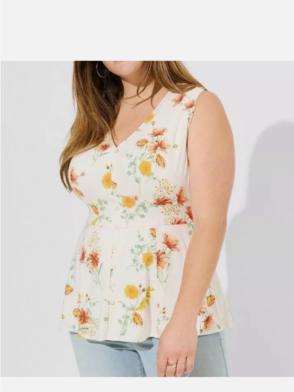Torrid 1 Floral V-Neck Peplum Sleeveless Tank Top W/ Flowers Plus Size 1X